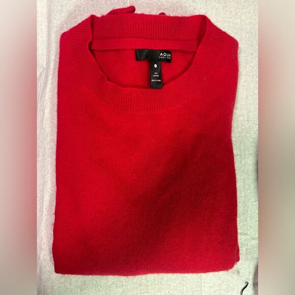 Aqua Men's 100% Cashmere Vibrant Red Crewneck Sweater Medium - Picture 4 of 4